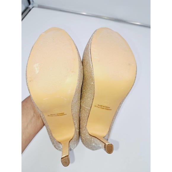 Dream Pairs Gold Láme Stilletto Heel open toe pumps ankle strap dressy shoes 9 - Picture 4 of 10